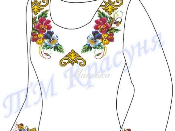 Заготовка Блуза женская №15 Анютины глазки и орнамент, ТМ Красуня, домотканая ткань Заготовка Блуза женская №15 Анютины глазки и орнамент, ТМ Красуня, домотканая ткань