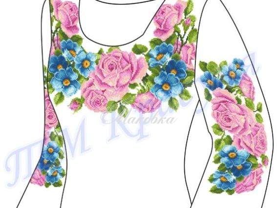 Заготовка Блуза женская Розы и анютины глазки, ТМ Красуня, домотканая ткань Заготовка Блуза женская Розы и анютины глазки, ТМ Красуня, домотканая ткань