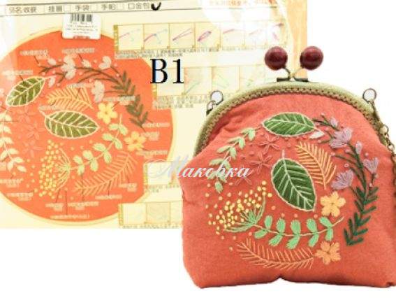 Клатч с фермуаром В-01 Травы на бордовом, набор для вышивания и творчества 