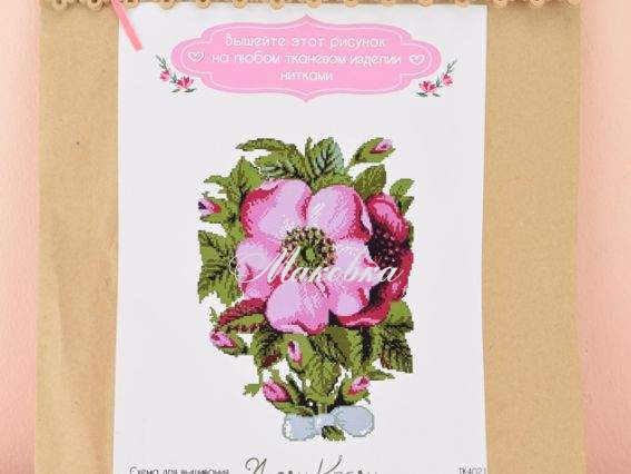 Флизелин водорастворимый с рисунком ТК4021 Шиповая роза, Несу красу