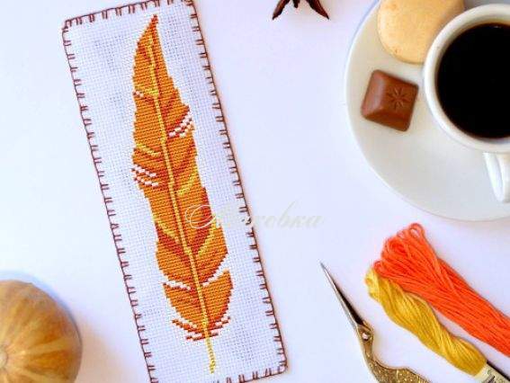 Закладка Желтое перышко SK2-06, Повитруля набор для вышивания нитками Закладка Желтое перышко SK2-06, Повитруля набор для вышивания нитками