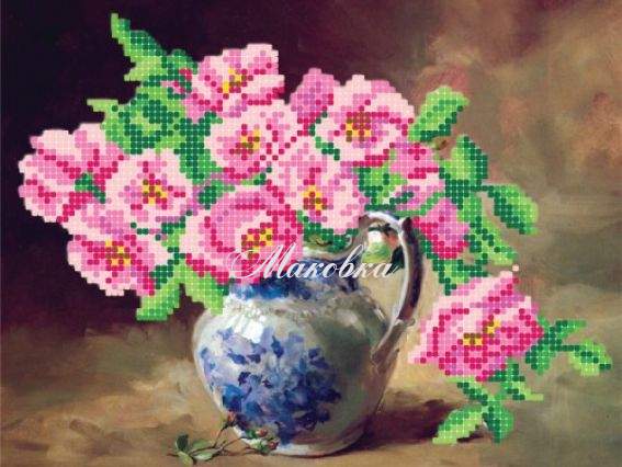 Схема на ткани Б6 41 Розовые цветы Повитруля, атлас Схема на ткани Б6 41 Розовые цветы Повитруля, атлас