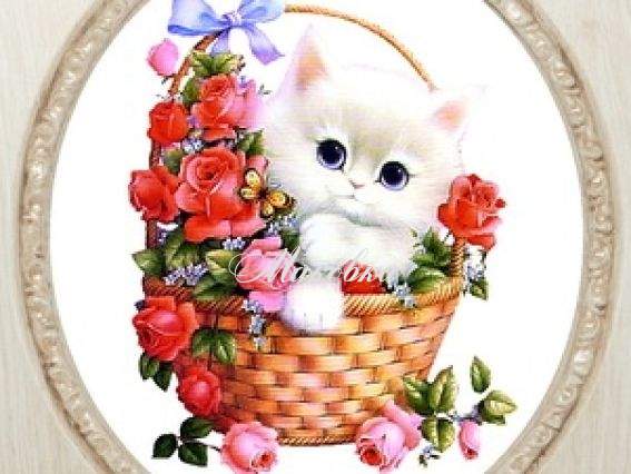 Котенок в корзине ВЛ-Н-1018, вышивка шелковыми лентами, Шелковый сад