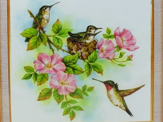 Птенцы в гнезде ВЛ-Н-1019, вышивка шелковыми лентами, Шелковый сад