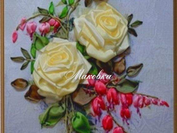 Букет роз ВЛ-Н-1036 , вышивка шелковыми лентами, Шелковый сад