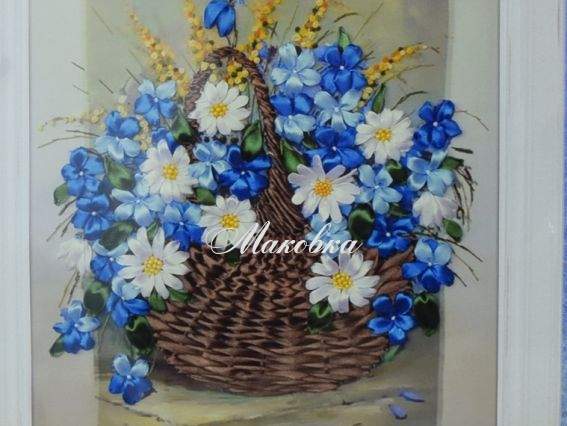 Корзина с полевыми цветами ВЛ-Н-1048, вышивка шелковыми лентами, Шелковый сад