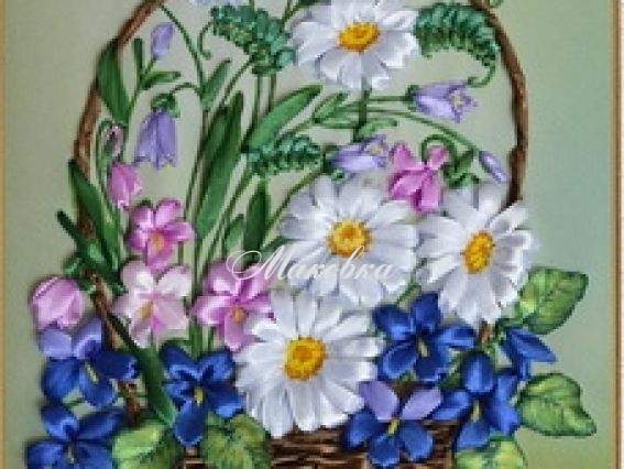 Летние цветы ВЛ-Н-1084, вышивка атласными лентами, Шелковый сад