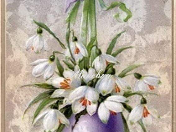 Пасхальные подснежники ВЛ-Н-1090 , вышивка шелковыми лентами, Шелковый сад