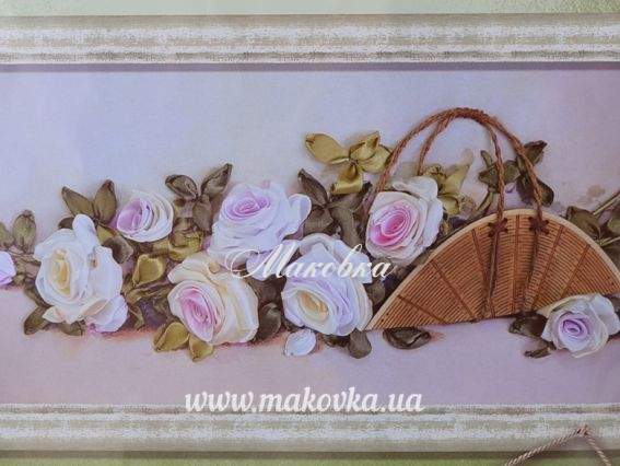 Панорамные розы ВЛ-Н-5006, Шелковый сад , вышивка лентами с деревянной заготовкой