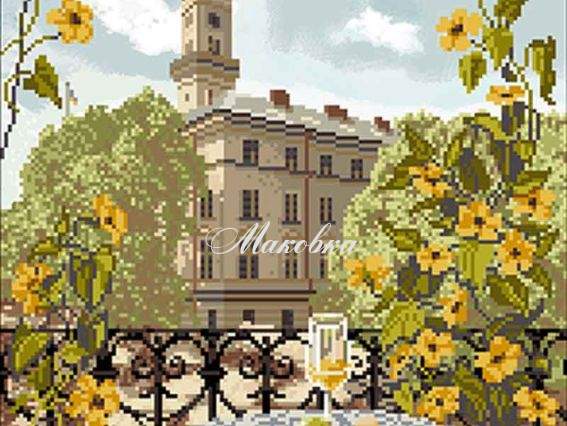 Малюнок на тканині Львівська ратуша, Солес, для вишивки бісером Малюнок на тканині Львівська ратуша, Солес, для вишивки бісером