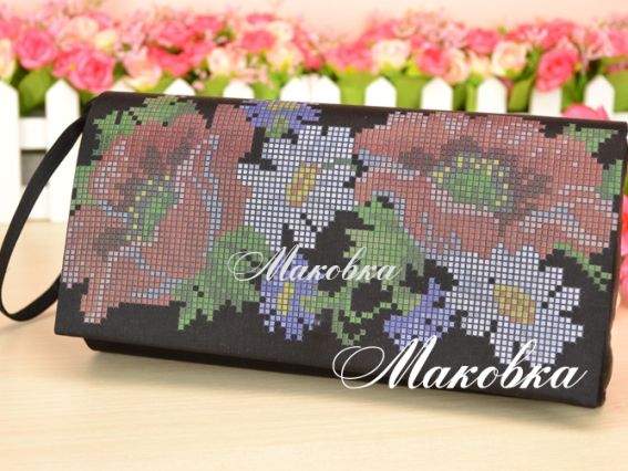 Клатч черный  Маки, васильки, ромашки, КЛдЧ-001, под вышивку, ТМ Барвиста Вишиванка Клатч черный  Маки, васильки, ромашки, КЛдЧ-001, под вышивку, ТМ Барвиста Вишиванка