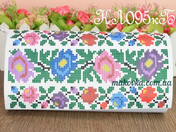 Клатч Орнамент три ряда роз КЛ095кБ белый атлас-котон , под вышивку, Барвиста Вишиванка Клатч Орнамент три ряда роз КЛ095кБ белый атлас-котон , под вышивку, Барвиста Вишиванка