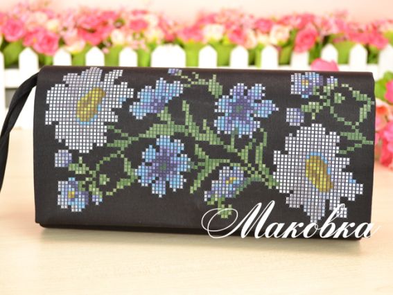Клатч черный Ромашки и васильки, КЛкЧ-019, под вышивку, ТМ Барвиста Вишиванка Клатч черный Ромашки и васильки, КЛкЧ-019, под вышивку, ТМ Барвиста Вишиванка