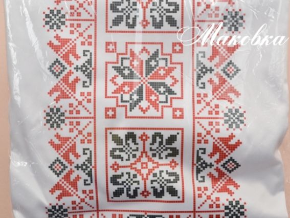 Заготовка для блузки БЖ-046 (атлас-котон) Червоно-чорний орнамент, Барвиста Вишиванка