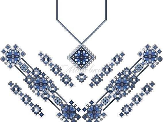 Заготовка для блузки БЖ-048 (атлас-котон) Синьо-чорний орнамент, Барвиста Вишиванка