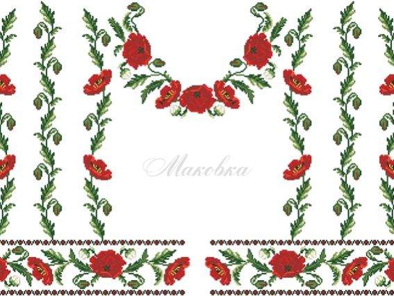 Заготовка для блузки БЖ-050 (атлас-котон) Красно-черный орнамент с маками, , Барвиста Вишиванка Заготовка для блузки БЖ-050 (атлас-котон) Красно-черный орнамент с маками, , Барвиста Вишиванка