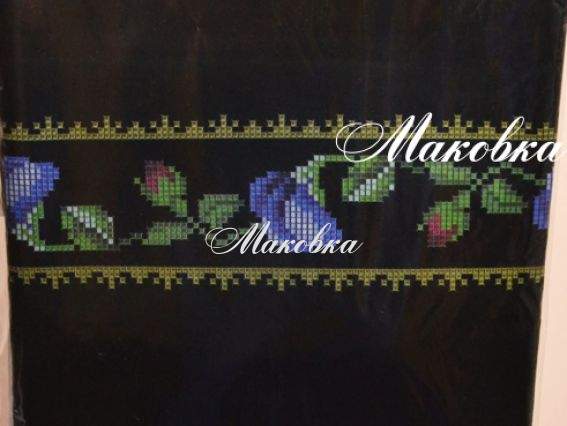 Заготовка для вышивки юбки СЖдЧ-035 (атлас-хлопок) черная, Мальвы, розочки, Вишиванка