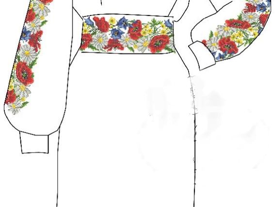 Заготовка для вышивки платья Р55 Полевые цветы, ТМ Мережка Заготовка для вышивки платья Р55 Полевые цветы, ТМ Мережка