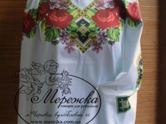 Заготовка для вышивки сорочки Б05 (Розы и ромбы), ТМ Мережка Заготовка для вышивки сорочки Б05 (Розы и ромбы), ТМ Мережка