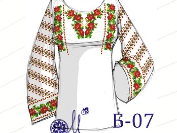 Заготовка для вышивки сорочки Б07 (Розочки), ТМ Мережка Заготовка для вышивки сорочки Б07 (Розочки), ТМ Мережка
