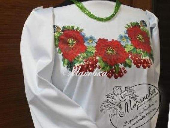 Заготовка для вышивки сорочки Б21 (Маки и калина), ТМ Мережка Заготовка для вышивки сорочки Б21 (Маки и калина), ТМ Мережка