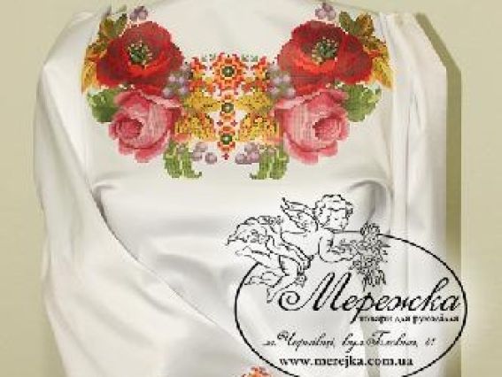 Заготовка для вышивки сорочки Б23 (Маки и розы), ТМ Мережка Заготовка для вышивки сорочки Б23 (Маки и розы), ТМ Мережка