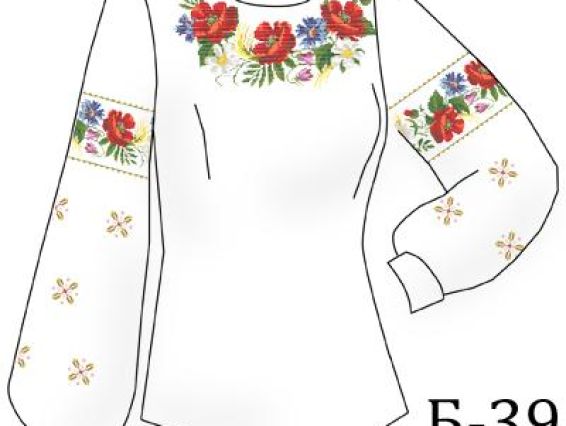 Заготовка для вышивки сорочки Б39 (полевые цветы), ТМ Мережка Заготовка для вышивки сорочки Б39 (полевые цветы), ТМ Мережка