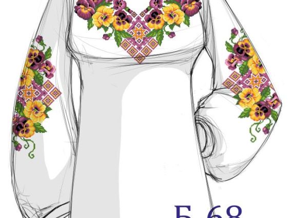 Заготовка для вышивки сорочки Б68 (фиалки и орнамент) ДОМОТКАННАЯ ткань, ТМ Мережка Заготовка для вышивки сорочки Б68 (фиалки и орнамент) ДОМОТКАННАЯ ткань, ТМ Мережка