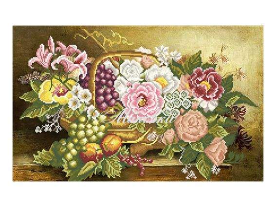 Цветы в корзине, М-597 ВДВ  вышивка нитками