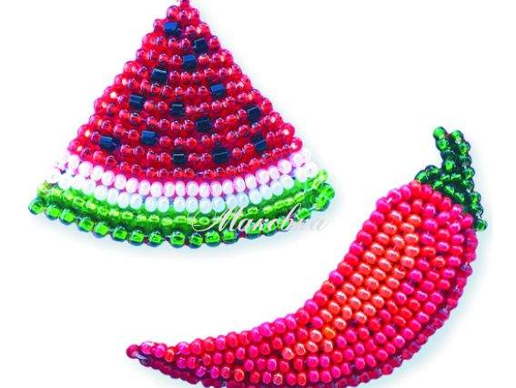 Брошки Частка кавуна та перчик, БР-009 ВДВ Набір для вишивання бісером