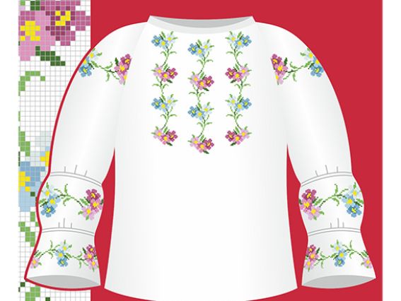 Схема бумажная Сорочка для девочек СД1-007 маленькие цветочки, размер 32-34, ВДВ