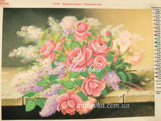 Схема (рисунок) на ткани Розы и сирень Т-0187 ВДВ под бисер