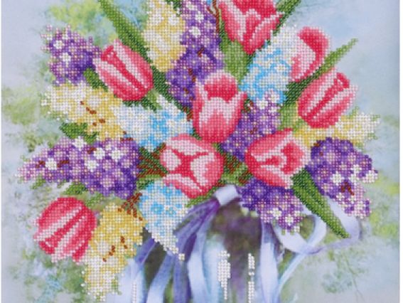 Т-0417 Весняний букет, 27х35 см, друк на тканині під бісер, ВДВ