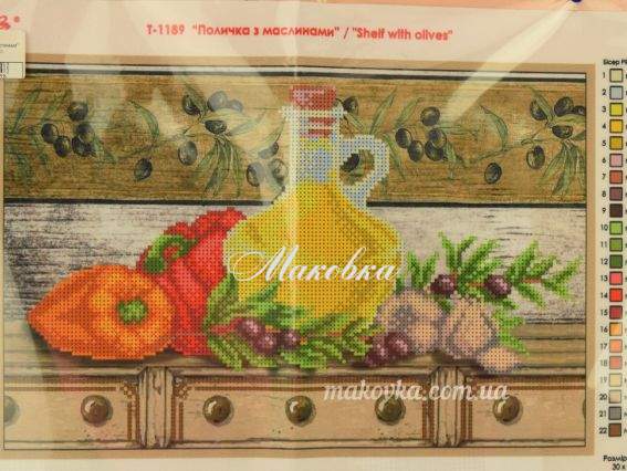 Схема (рисунок) на ткани Полочка с маслинами Т-1189 ВДВ Схема (рисунок) на ткани Полочка с маслинами Т-1189 ВДВ