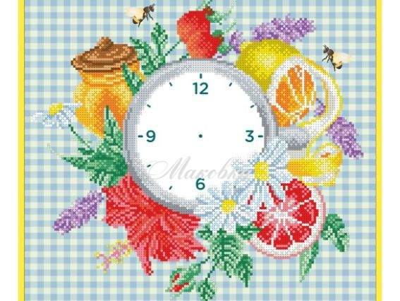 Схема (рисунок) на ткани Помидор Часы для кухни Т-1201 ВДВ Схема (рисунок) на ткани Помидор Часы для кухни Т-1201 ВДВ