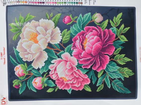 Схема (малюнок) на тканині Півонії Т-1389 ВДВ під бісер