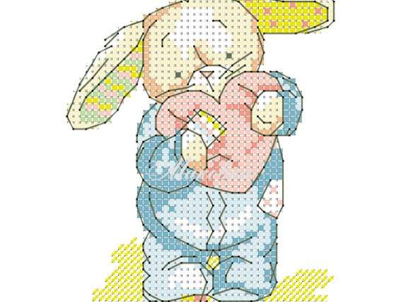 Флізелін Ф-22 Перлинка Зайчик із серцем ВДВ водорозчинний з малюнком 