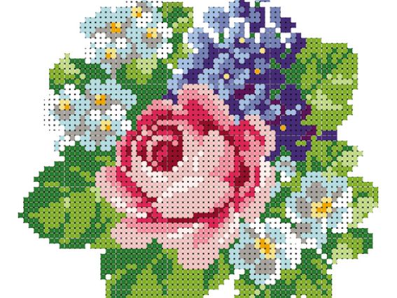 Водорозчинний пришивний флізелін Ф-02 Перлинка, Троянда, незабудки, фіалки 14х14см