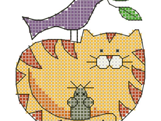 Флизелин водорастворимый с рисунком Ф-16 Перлинка, Кот, мыша, птица,  Флизелин водорастворимый с рисунком Ф-16 Перлинка, Кот, мыша, птица, 