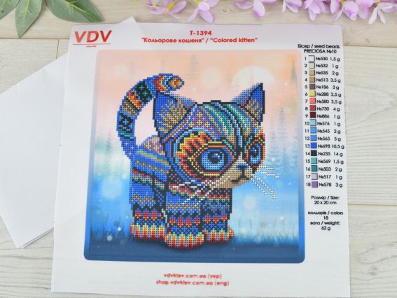 Схема (рисунок) на ткани Т-1394 Разноцветныій котенок ВДВ под бисер