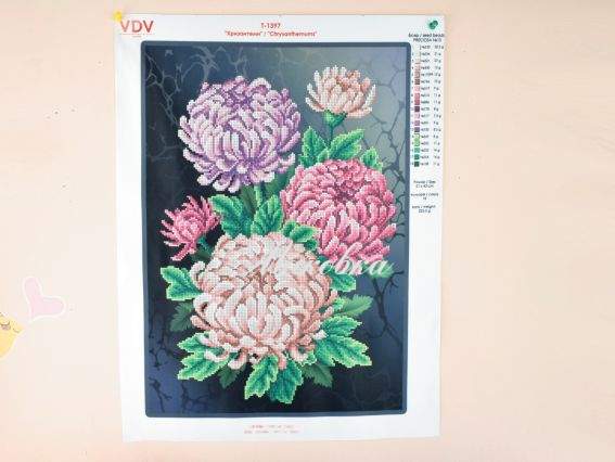 Схема (рисунок) на ткани Т-1397 Хризантемы ВДВ под бисер