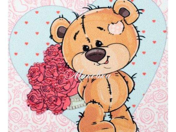 Схема (рисунок) на ткани Медвежонок с букетом Т-0952, ВДВ
