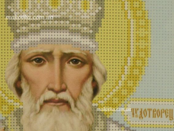 Схема (малюнок) на тканині для вишивання бісером Т-0380 Святий Миколай Чудотворець, друк на тканині 22х30см  ВДВ