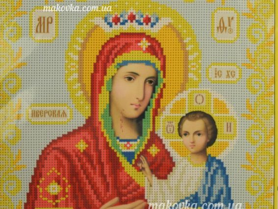 Схема (малюнок) на тканині для вишивання бісером Т-0567 Образ пресвятої Богородиці Иверская, ВДВ