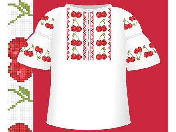 Схема бумажная Сорочка для девочек СД2-032, вишенки, размер 32-34, ВДВ Схема бумажная Сорочка для девочек СД2-032, вишенки, размер 32-34, ВДВ