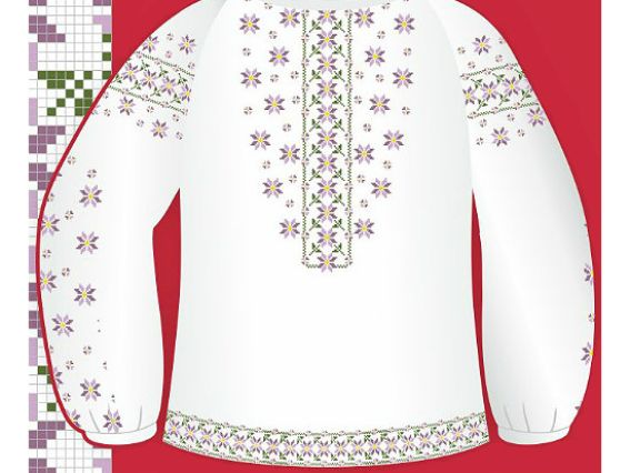 Схема бумажная Сорочка женская СЖ1-003 сиреневый орнамент, размер 42-56, ВДВ Схема бумажная Сорочка женская СЖ1-003 сиреневый орнамент, размер 42-56, ВДВ