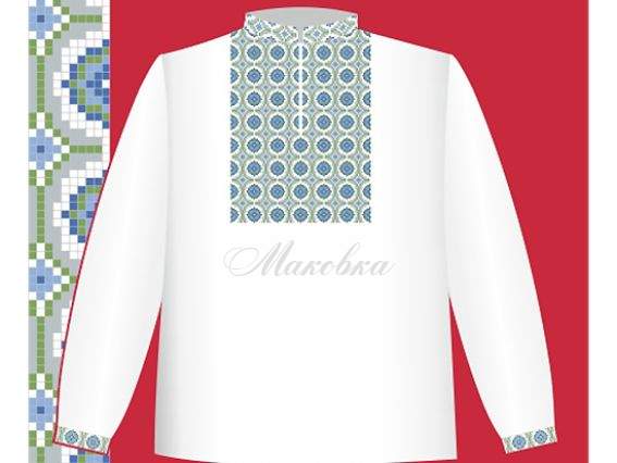 Схема бумажная Сорочка для мальчика СХ1-008 , голубой орнамент размер 26-30, ВДВ Схема бумажная Сорочка для мальчика СХ1-008 , голубой орнамент размер 26-30, ВДВ