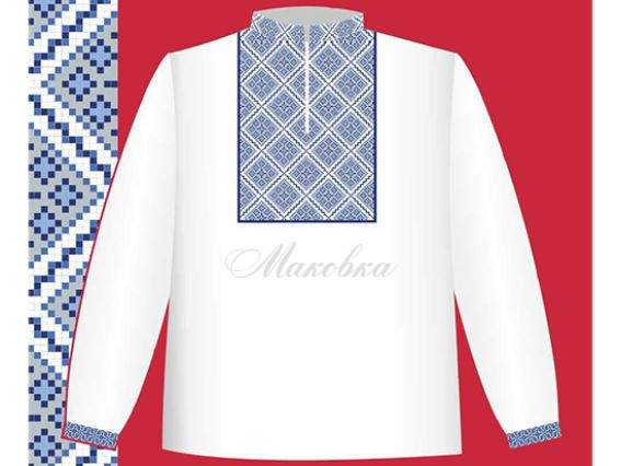 Схема бумажная Сорочка для мальчика СХ1-030 , сине-голубой орнамент, размер 32-34, ВДВ Схема бумажная Сорочка для мальчика СХ1-030 , сине-голубой орнамент, размер 32-34, ВДВ