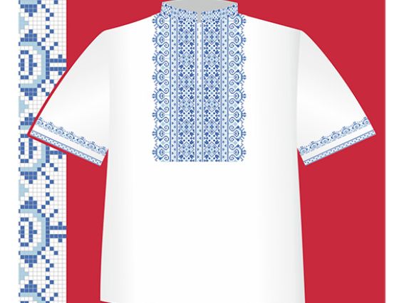 Схема бумажная Сорочка для мальчика СХ2-010 сине-голубой орнамент, размер 32-34, ВДВ Схема бумажная Сорочка для мальчика СХ2-010 сине-голубой орнамент, размер 32-34, ВДВ