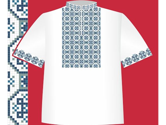 Схема бумажная Сорочка для мальчика СХ2-019 голубой орнамент, размер 32-34, ВДВ Схема бумажная Сорочка для мальчика СХ2-019 голубой орнамент, размер 32-34, ВДВ